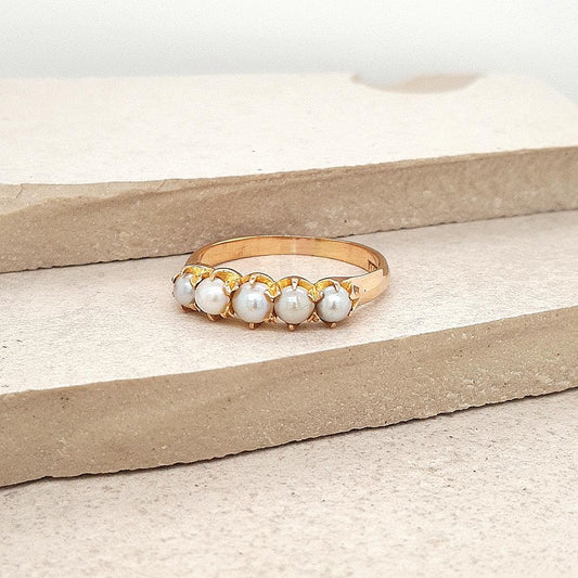 Estate 18ct Yellow Gold Pearl Fire Stone Ring