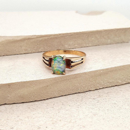 Estate 9ct Yellow Gold Triplet Opal Ring