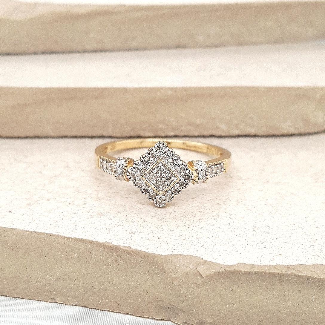 Estate 9ct Yellow Gold Diamond Pave Ring