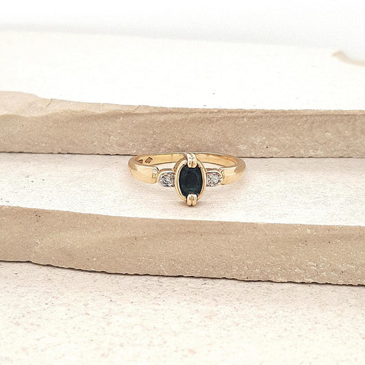 Estate 9ct Yellow Gold Sapphire and Diamond Ring