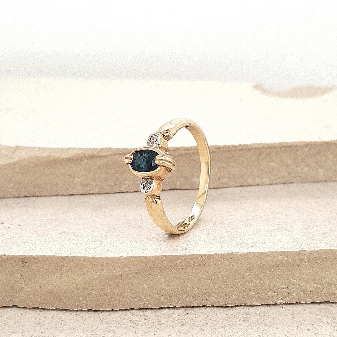 Estate 9ct Yellow Gold Sapphire and Diamond Ring