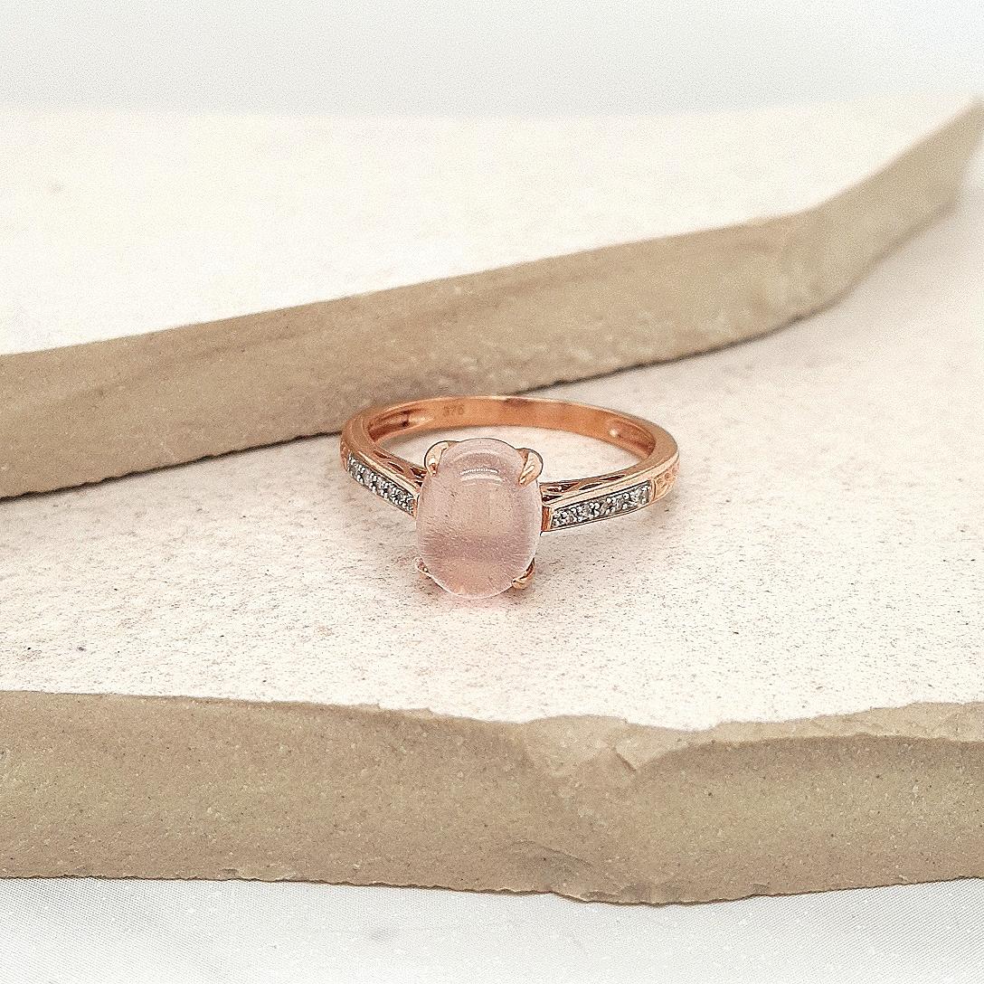 Estate 9ct Gold Rose Quartz and Diamond Ring