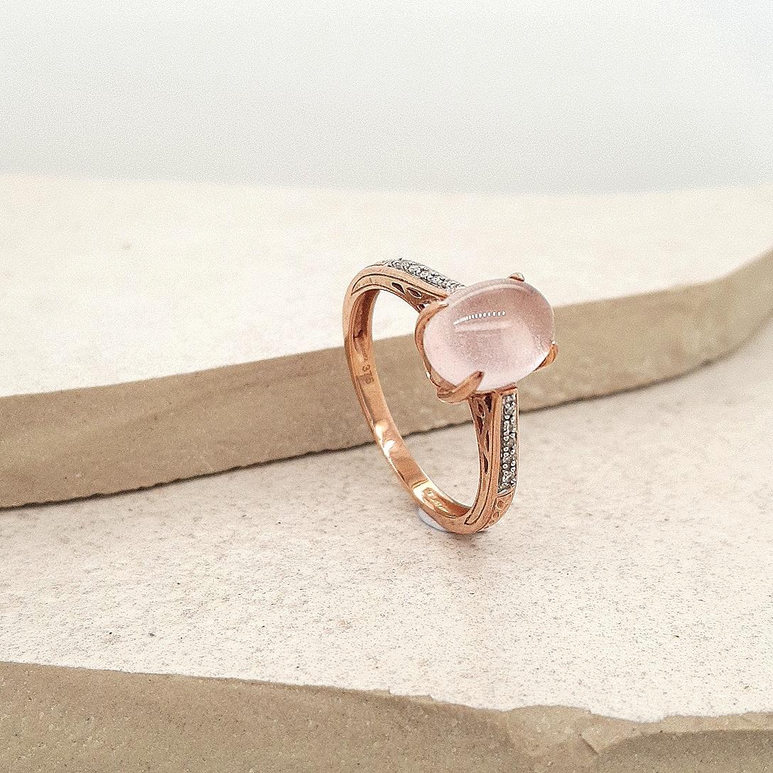 Estate 9ct Gold Rose Quartz and Diamond Ring