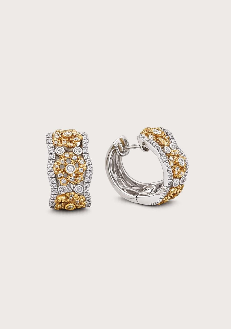 Estate 18ct Tritone Diamond Floral Hoop Earrings