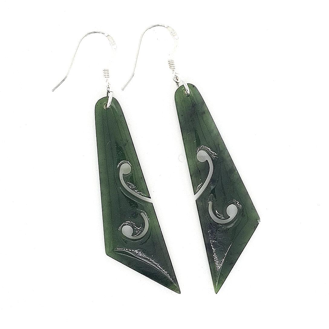 Greenstone Sterling Silver Double Koru Drop Earring