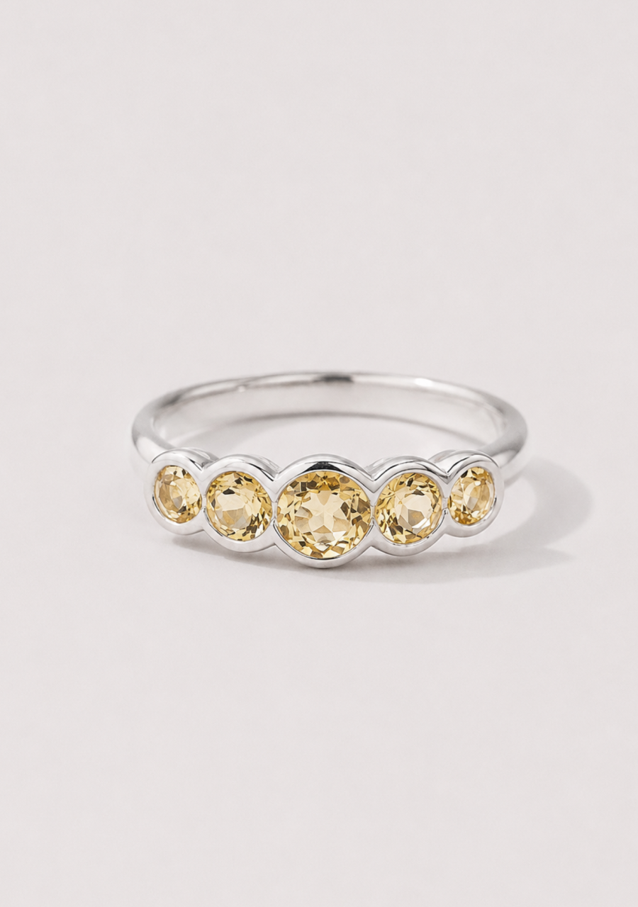 Sterling Silver Citrine Five Stone Ring