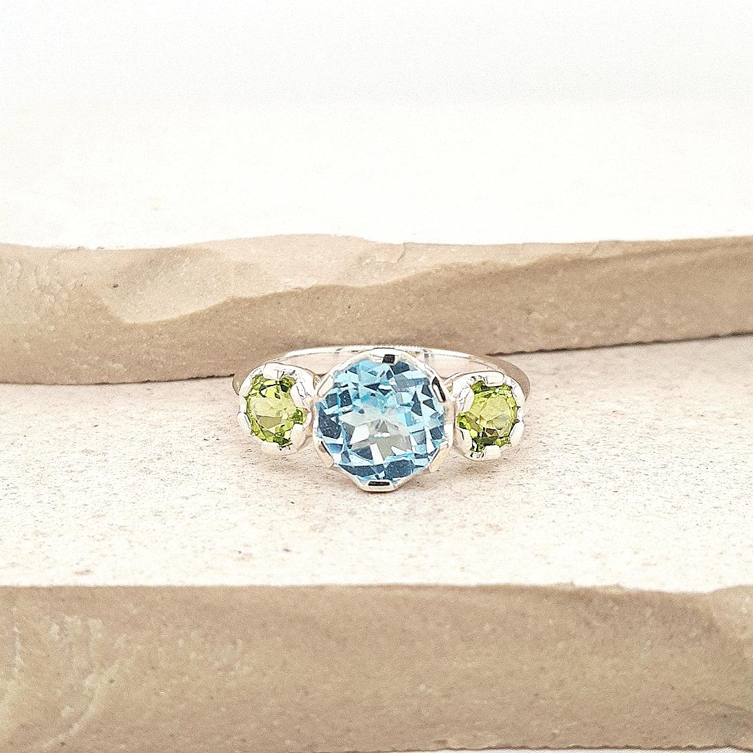 Sterling Silver Topaz and Peridot Three Stone Ring