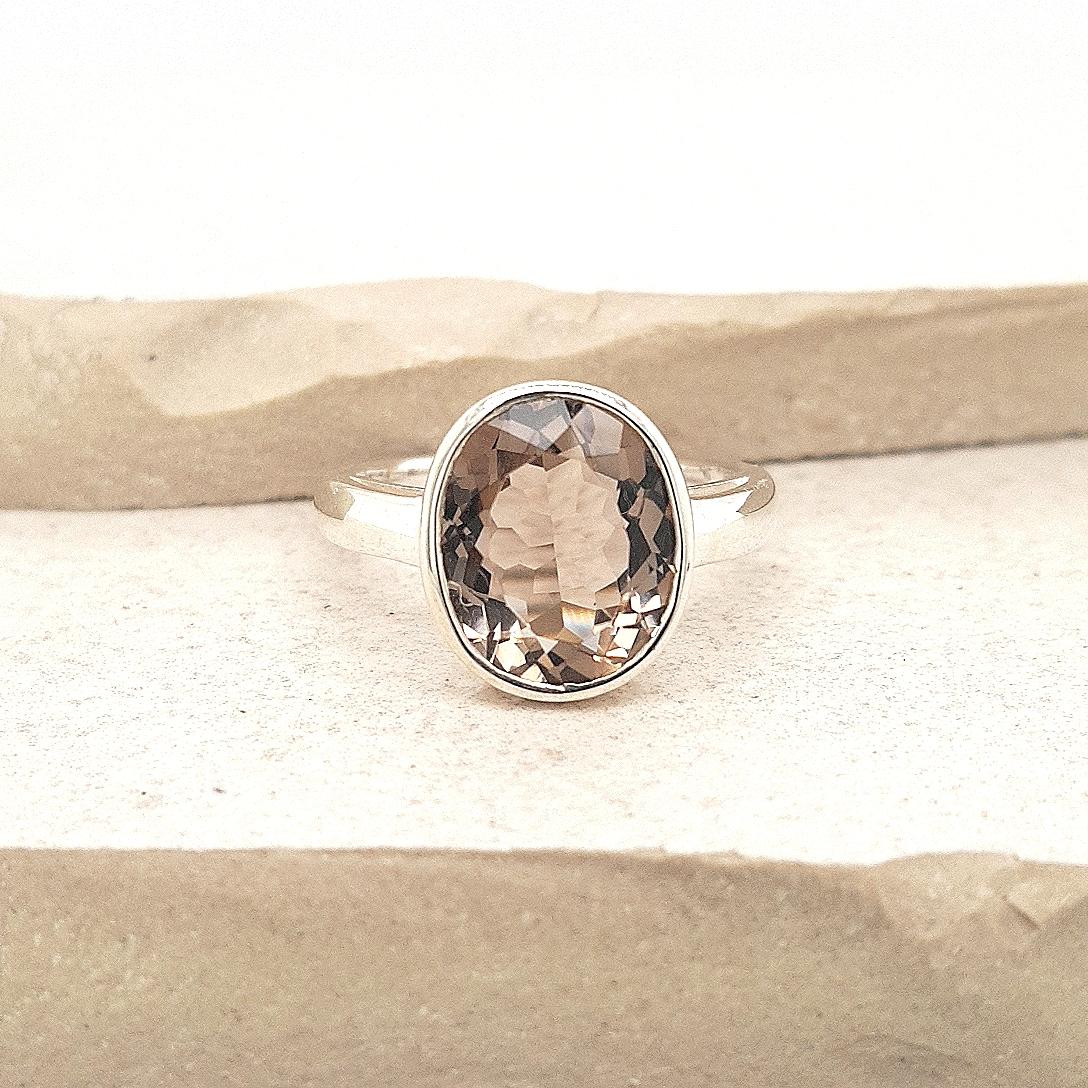 Sterling Silver Smoky Quartz Bezel Set Solitaire Ring