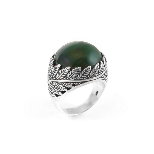 Nick Von K Sterling Silver Twin Fern Ring With Pounamu