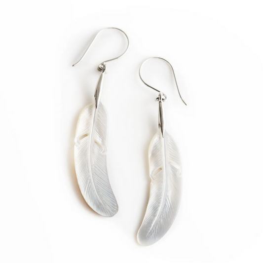 Nick Von K Sterling Silver Mother of Pearl Feather Earrings