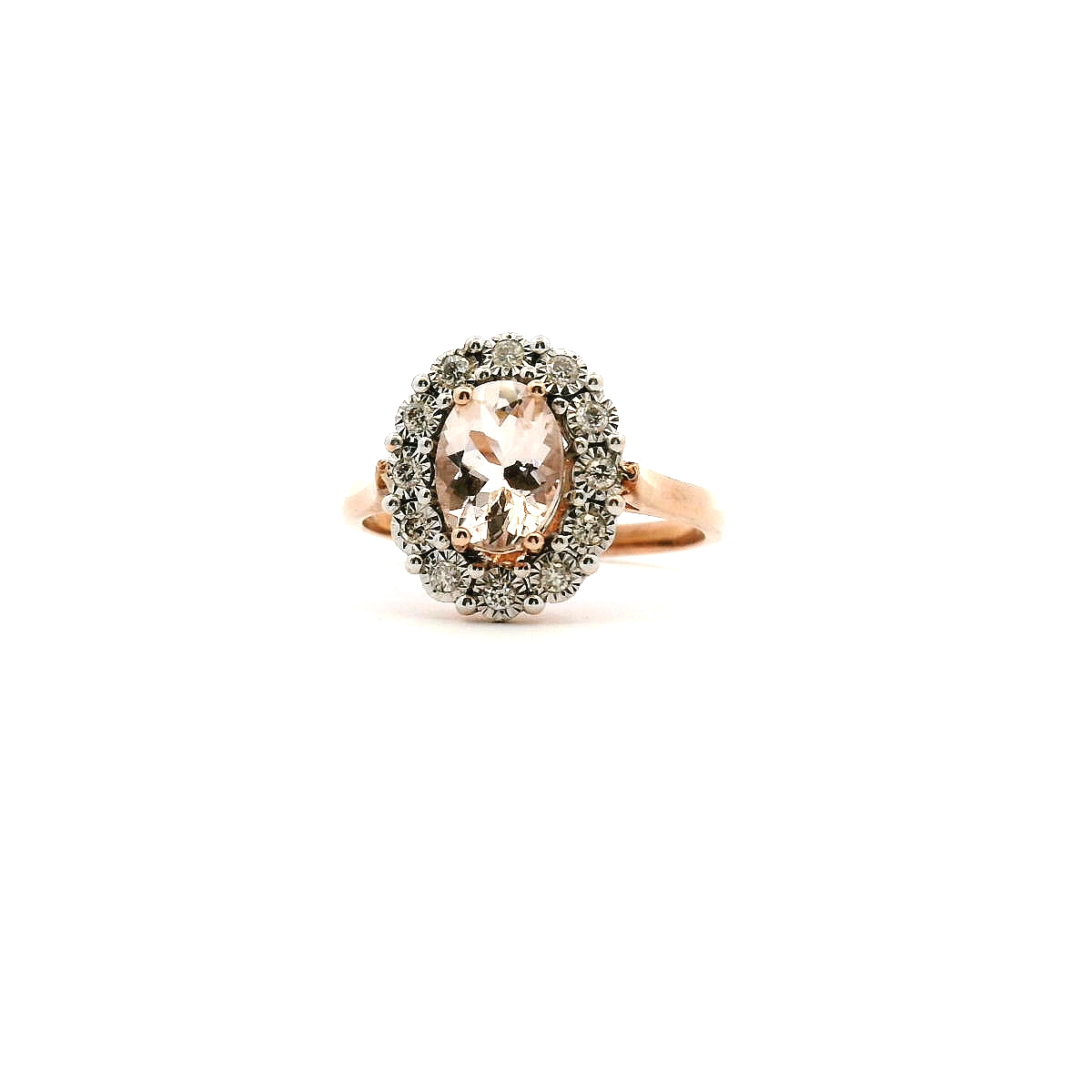 Morganite & Diamond 9ct Rose Gold Halo Cluster Ring