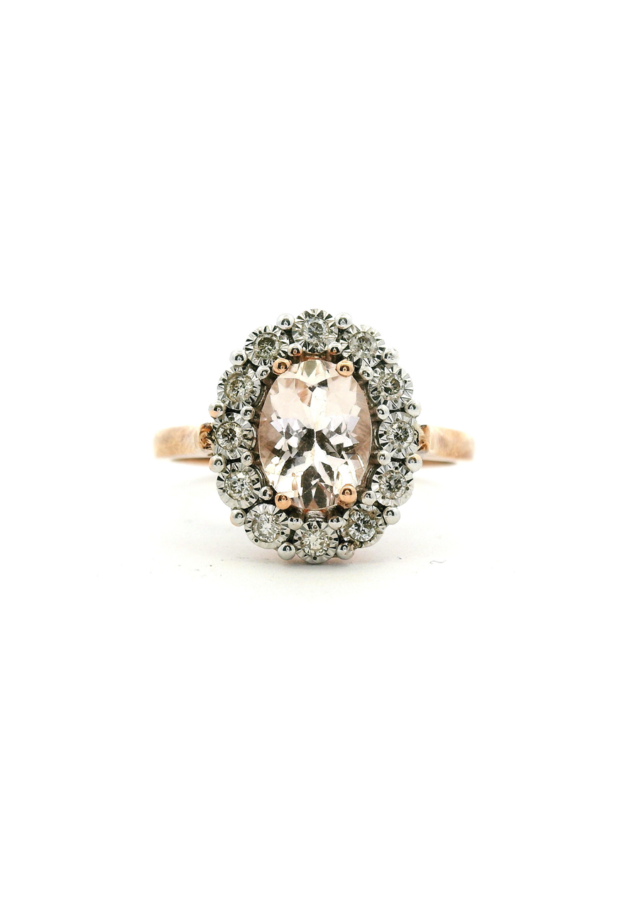 Morganite & Diamond 9ct Rose Gold Halo Cluster Ring