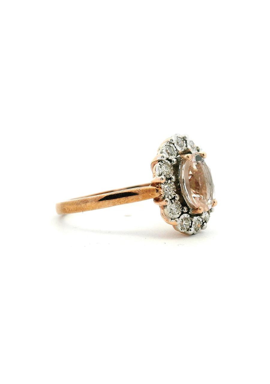 Morganite & Diamond 9ct Rose Gold Halo Cluster Ring
