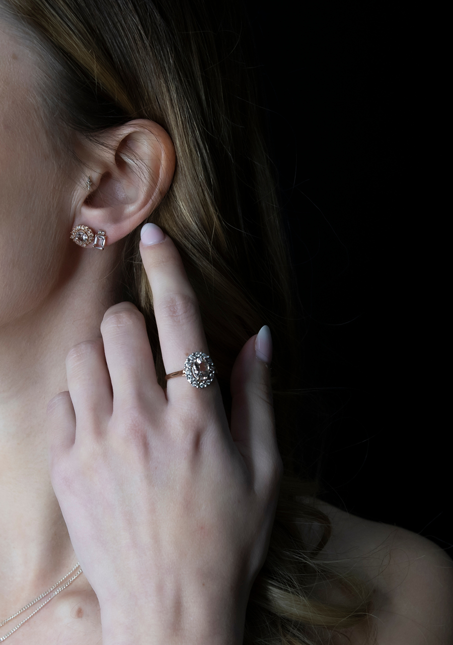Morganite & Diamond 9ct Rose Gold Halo Cluster Ring