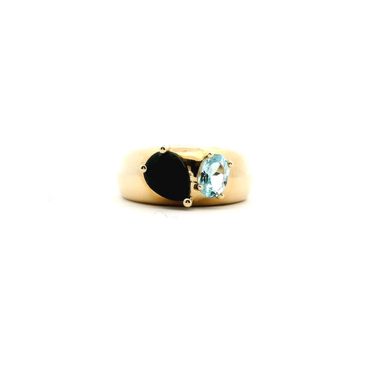 Sapphire & Aquamarine 9ct Yellow Gold Dome Two Stone Ring