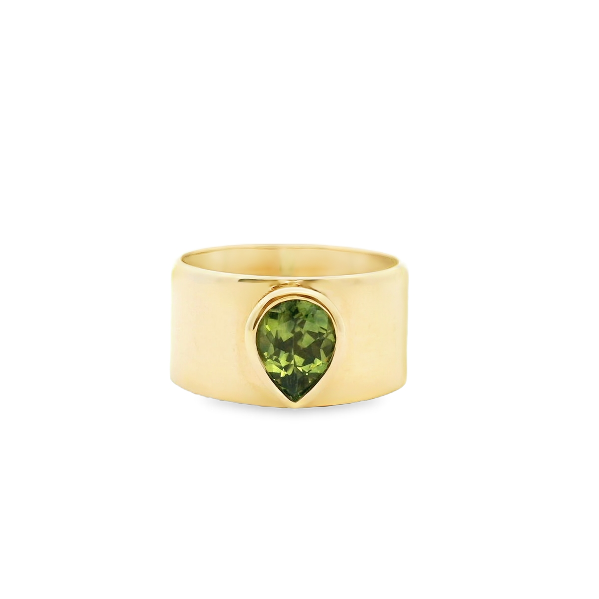 Green Sapphire Pear Cut 9ct Yellow Gold Bezel Set Ring