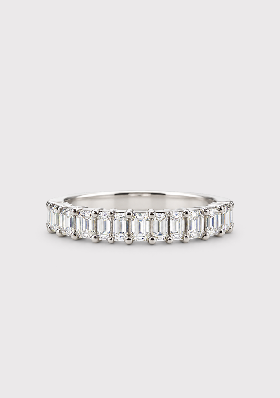 9ct White Gold Lab Grown Emerald Cut Diamond Band