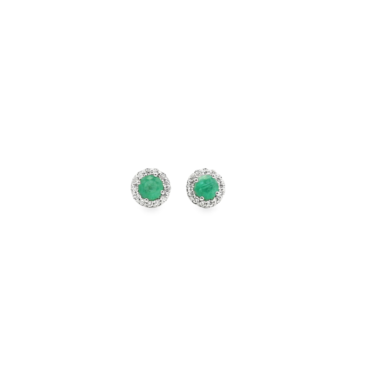 Emerald & Diamond 9ct White Gold Halo Stud Earrings