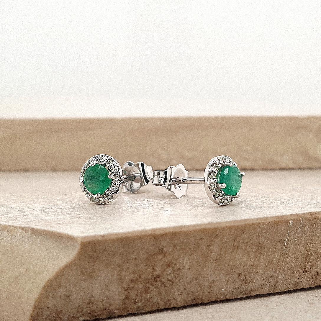 Emerald & Diamond 9ct White Gold Halo Stud Earrings
