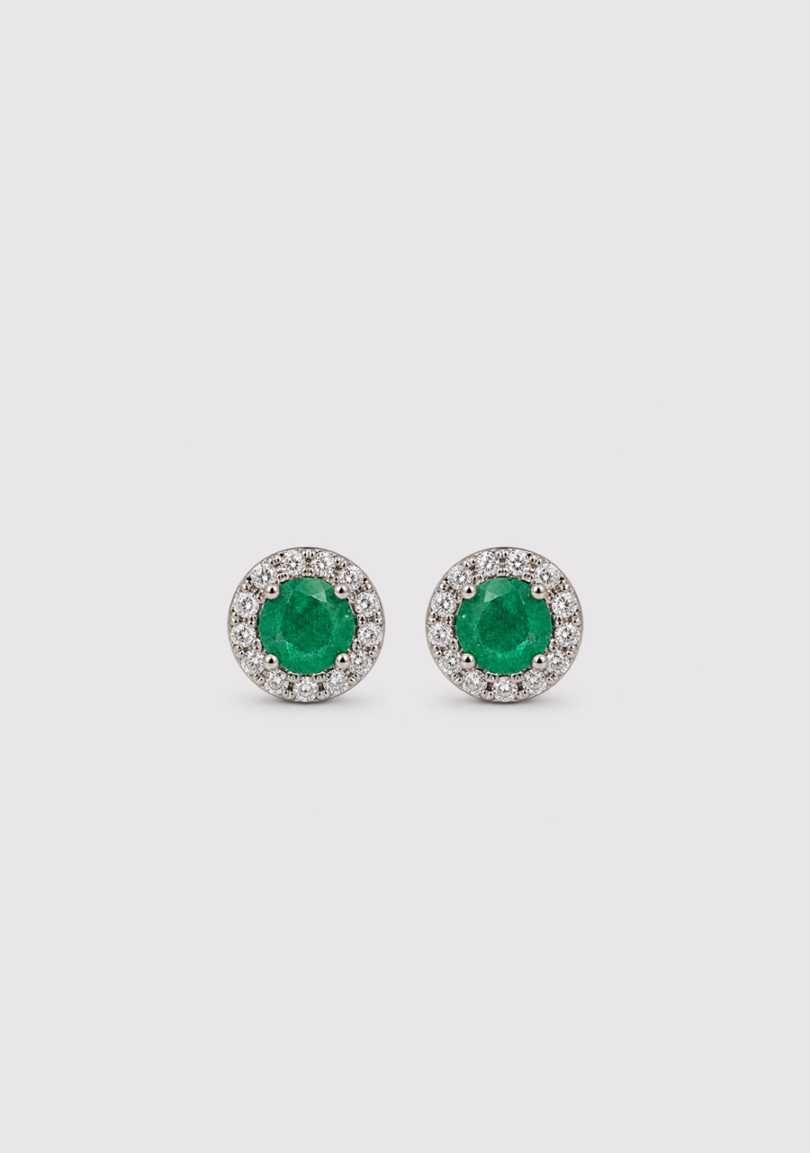 Emerald & Diamond 9ct White Gold Halo Stud Earrings