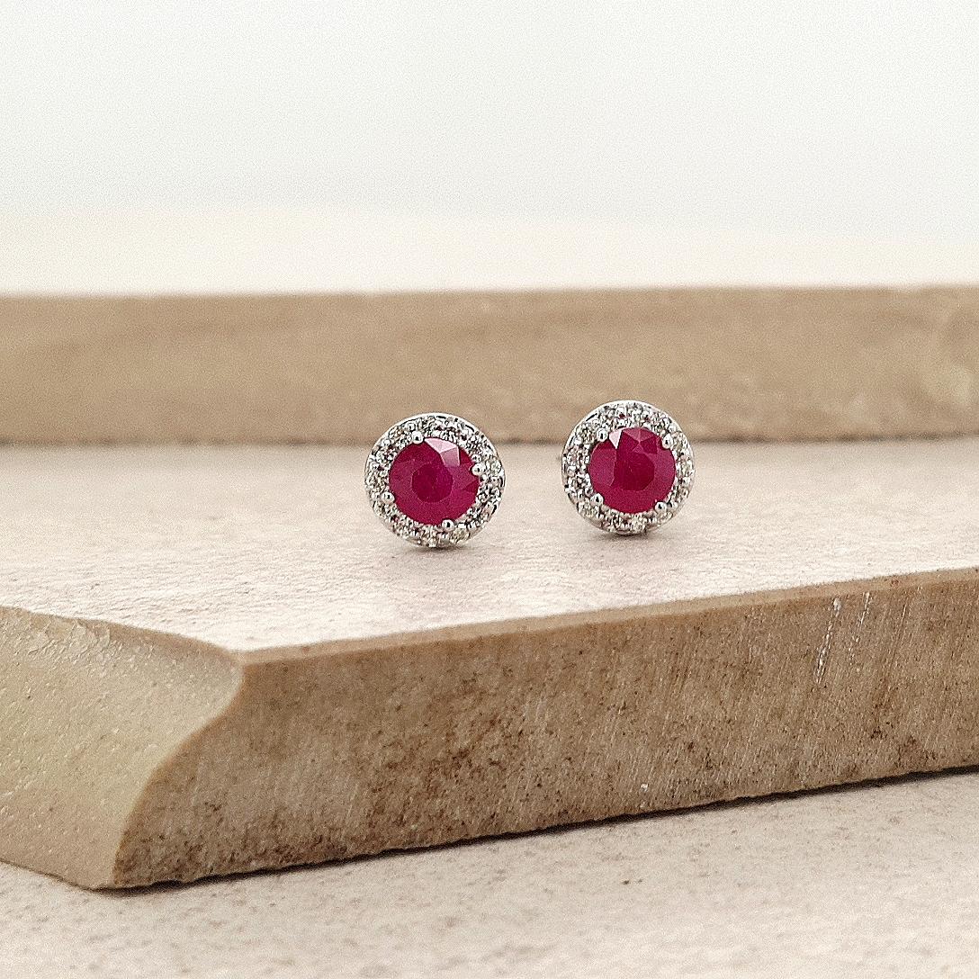 Ruby & Diamond 9ct White Gold Stud Earrings