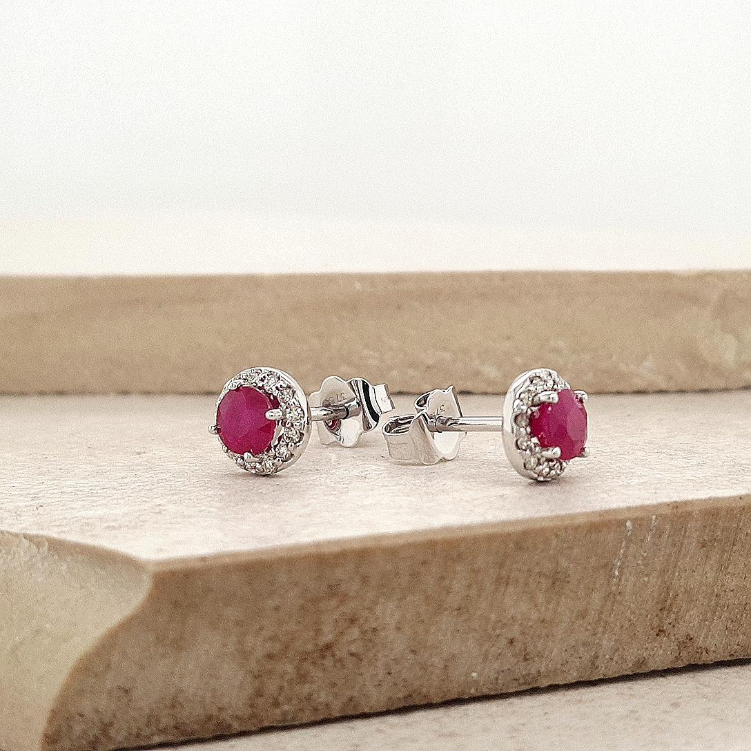 Ruby & Diamond 9ct White Gold Stud Earrings