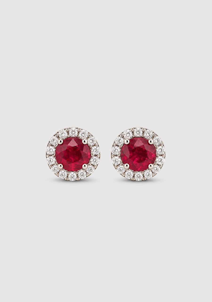 Ruby & Diamond 9ct White Gold Stud Earrings