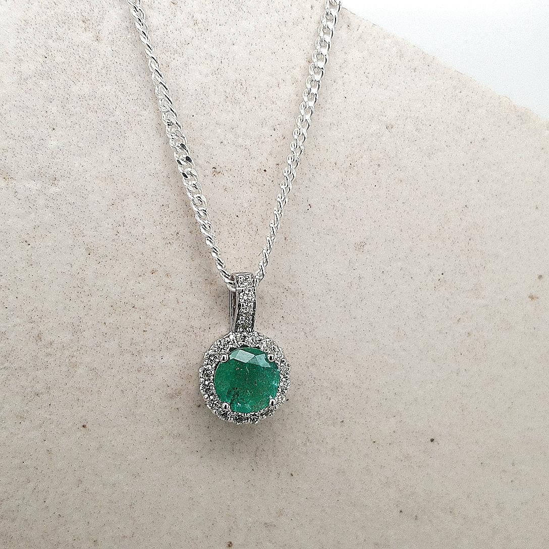 Emerald & Diamond 9ct White Gold Pendant