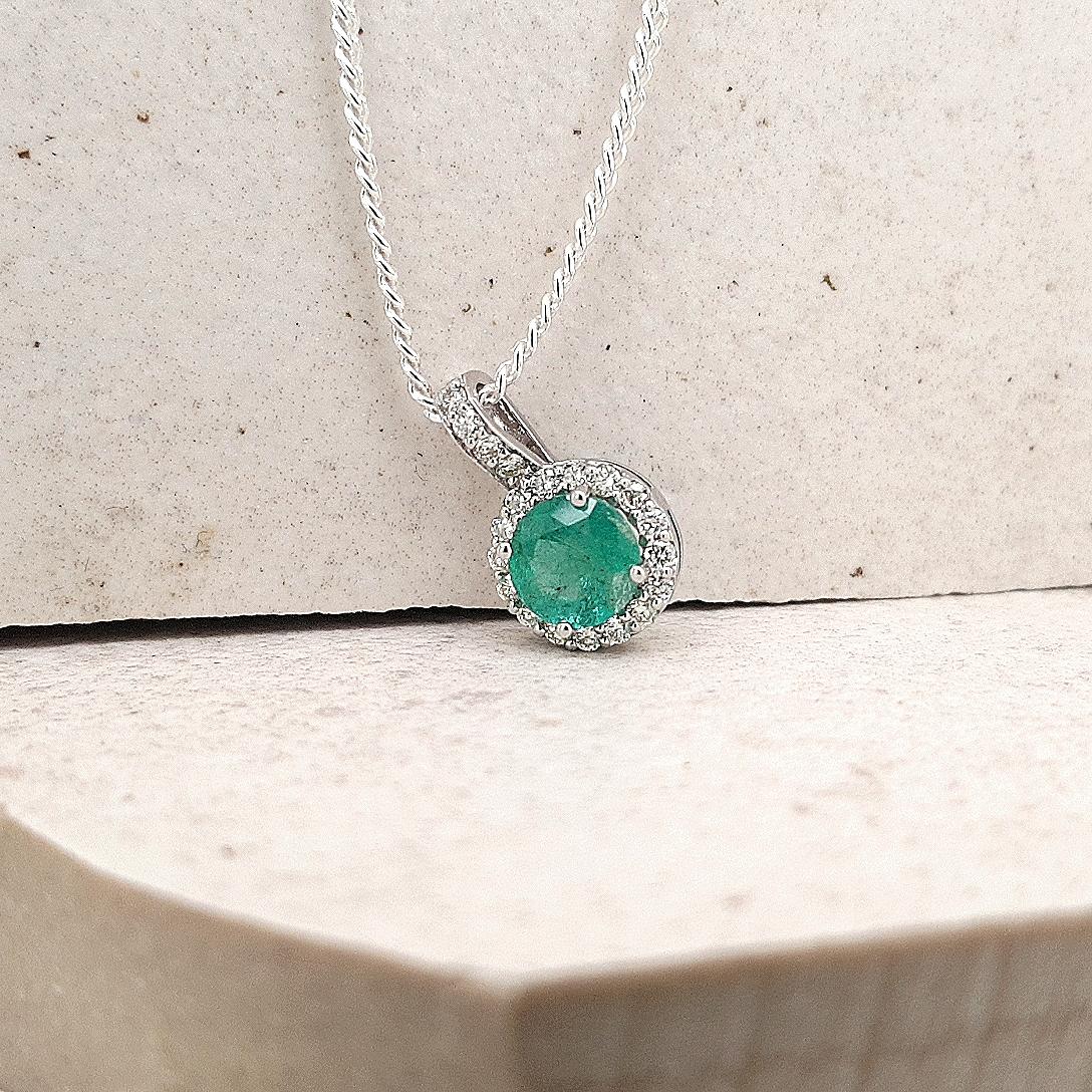 Emerald & Diamond 9ct White Gold Pendant