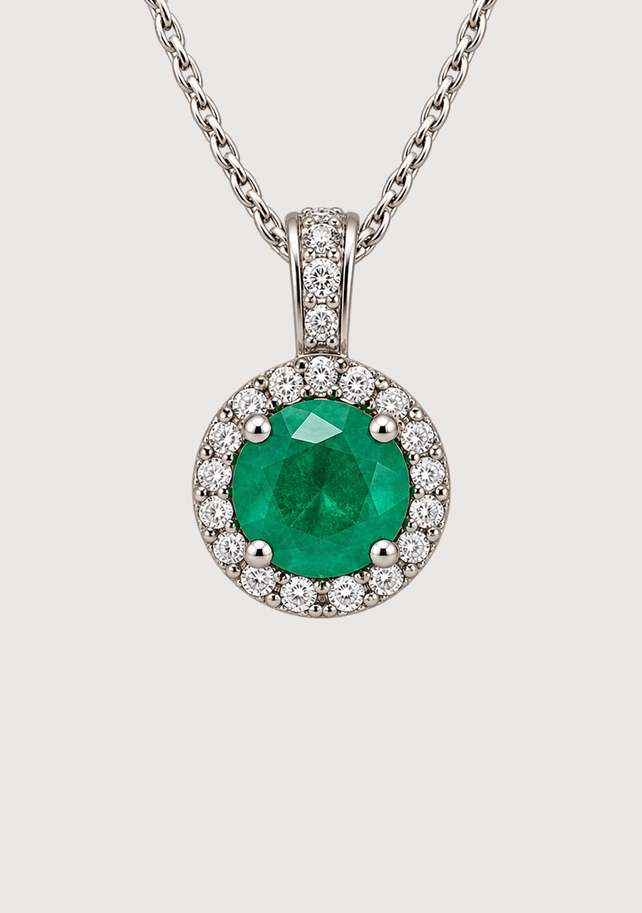 Emerald & Diamond 9ct White Gold Pendant