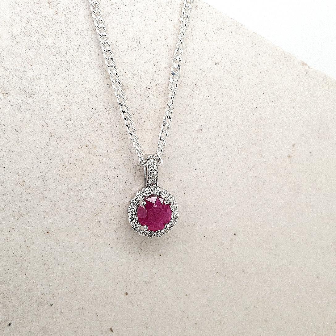 Ruby & Diamond 9ct White Gold Pendant