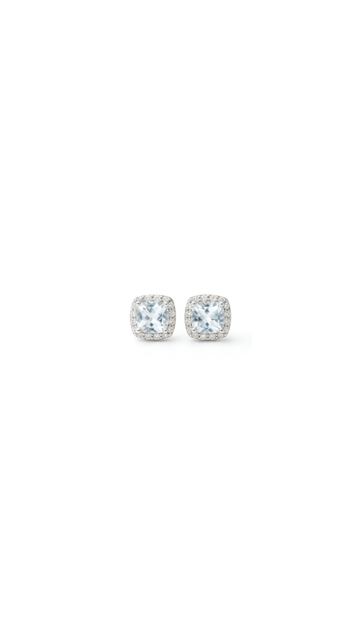 Aquamarine & Diamond Halo Stud Earrings in 9ct White Gold