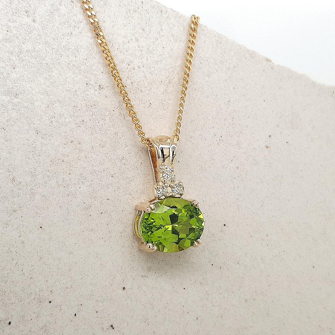 Peridot & Diamond 9ct Yellow Gold Pendant