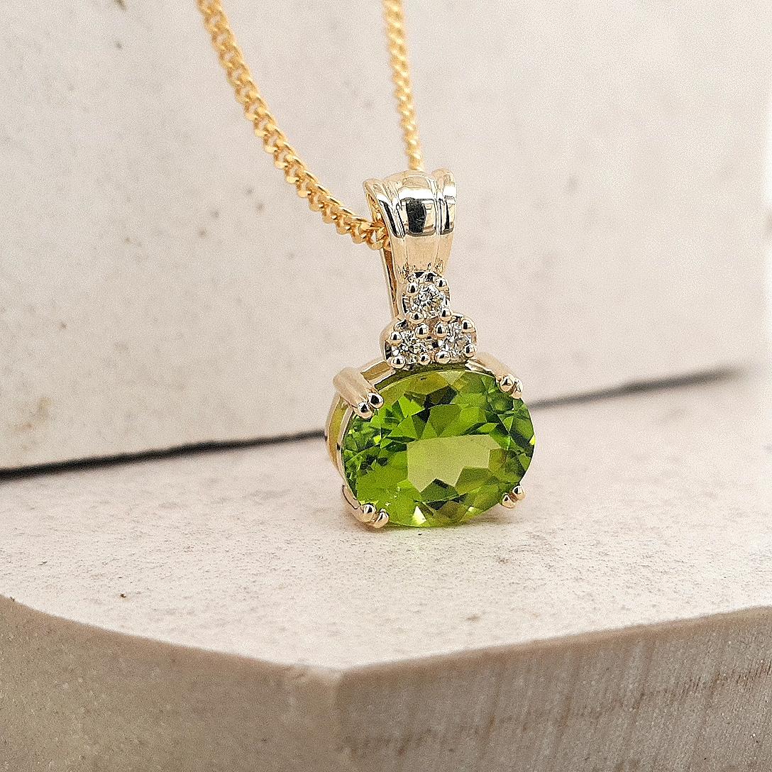 Peridot & Diamond 9ct Yellow Gold Pendant