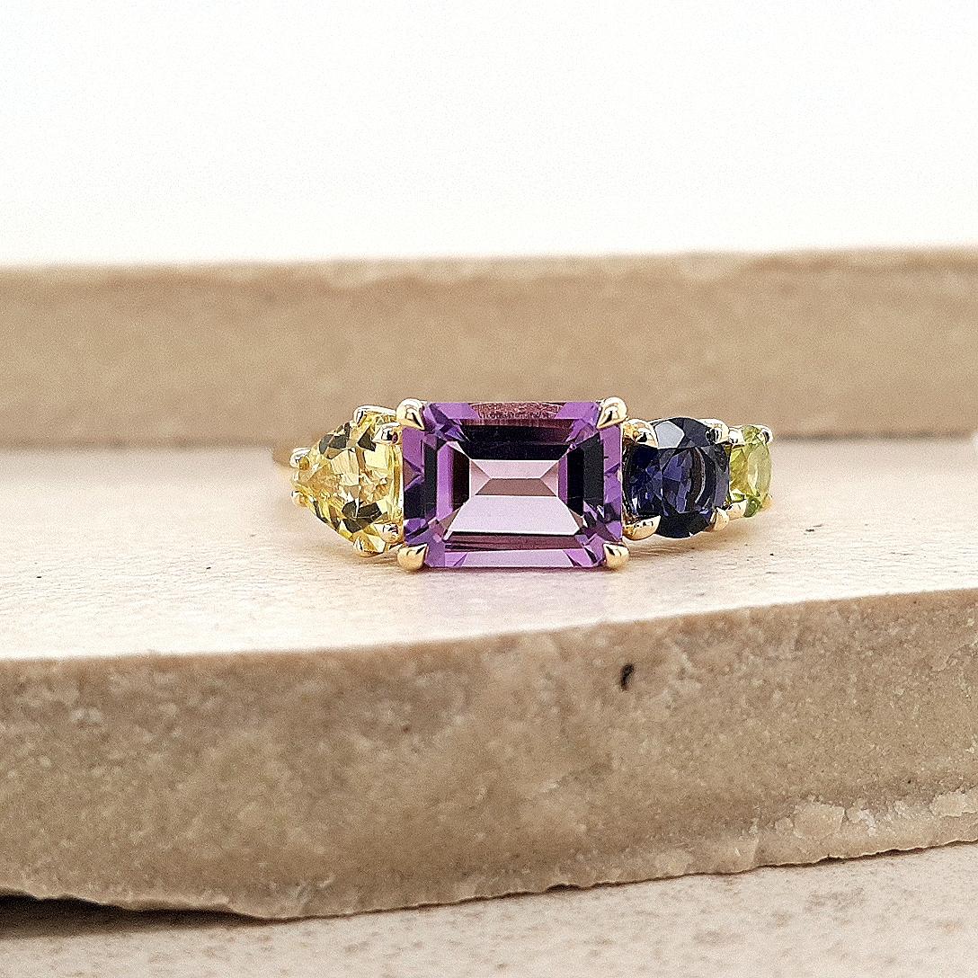 Amethyst, Lemon Quartz, Iolite, Peridot Ring