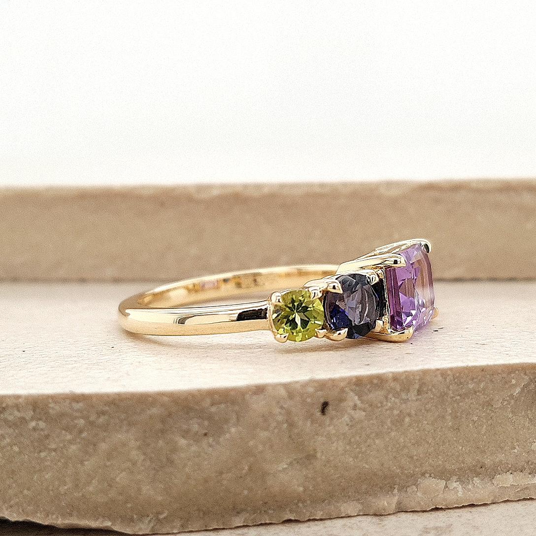 Amethyst, Lemon Quartz, Iolite, Peridot Ring