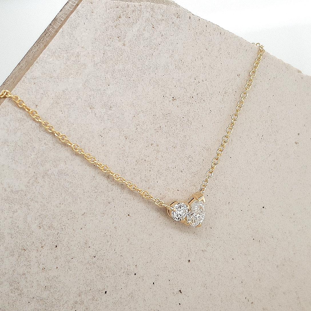 Lab Grown 9ct Yellow Gold Toi et Moi Diamond Pendant