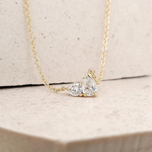 Lab Grown 9ct Yellow Gold Toi et Moi Diamond Pendant