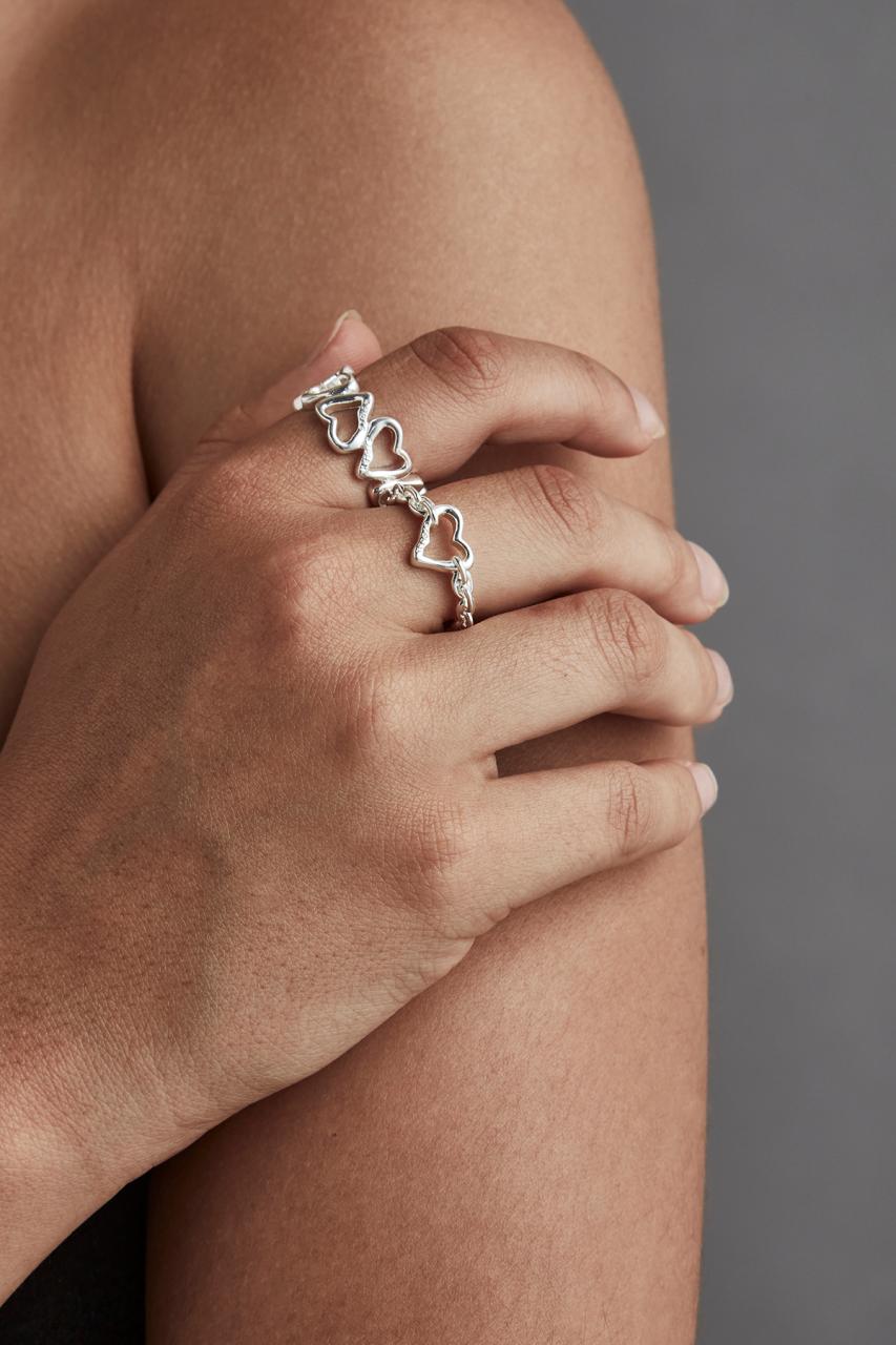 Stolen Girlfriends Club Sterling Silver Melted Heart Chain Ring