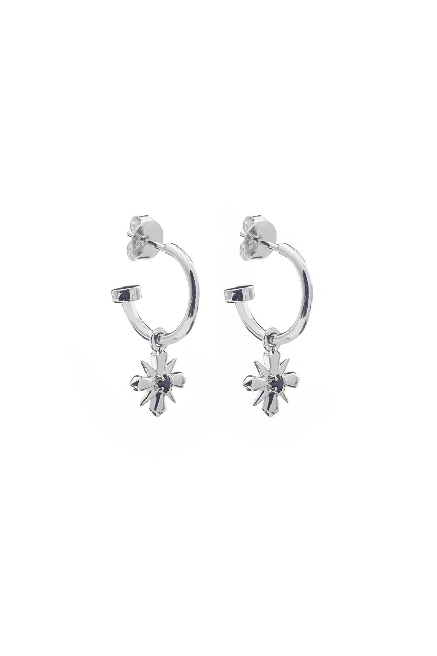 Stolen Girlfriends Club Sterling Silver Star Crossed Anchor Sleeper Earrings with Black Spinel