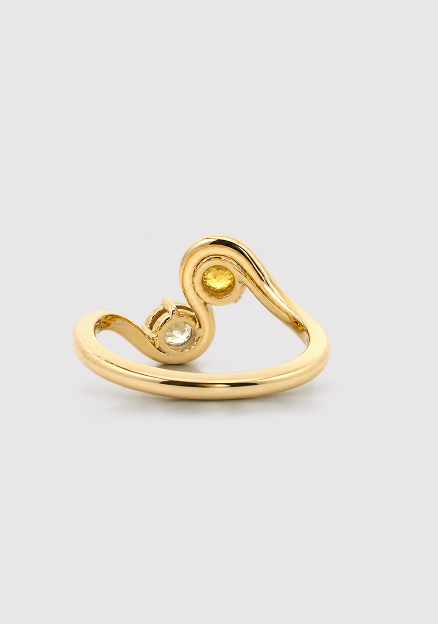 Yellow Sapphire & Diamond 9ct Yellow Gold Organic Curved Band