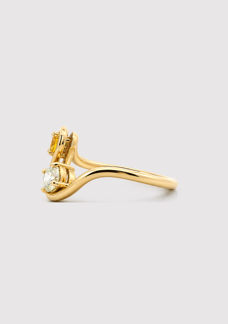 Yellow Sapphire & Diamond 9ct Yellow Gold Organic Curved Band
