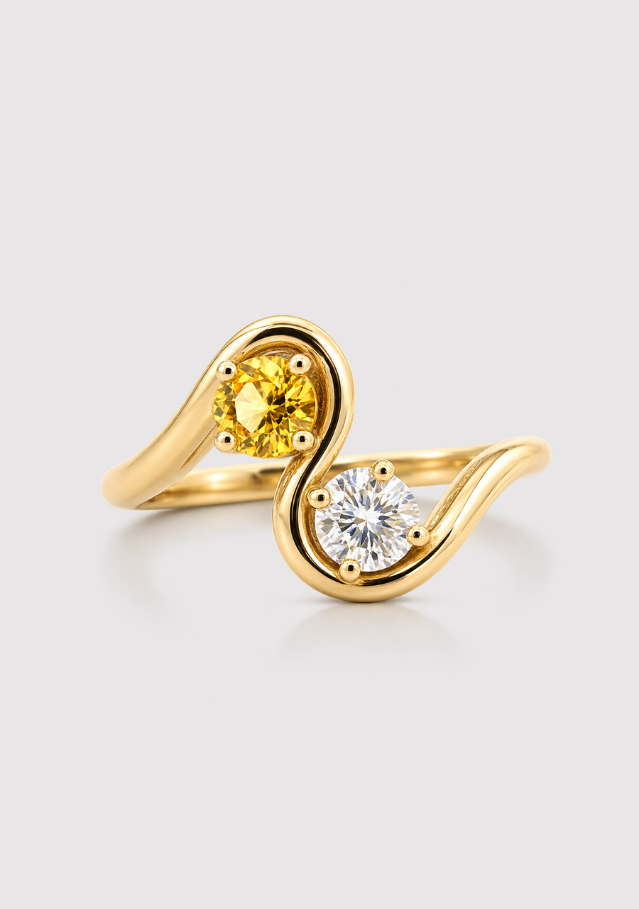 Yellow Sapphire & Diamond 9ct Yellow Gold Organic Curved Band