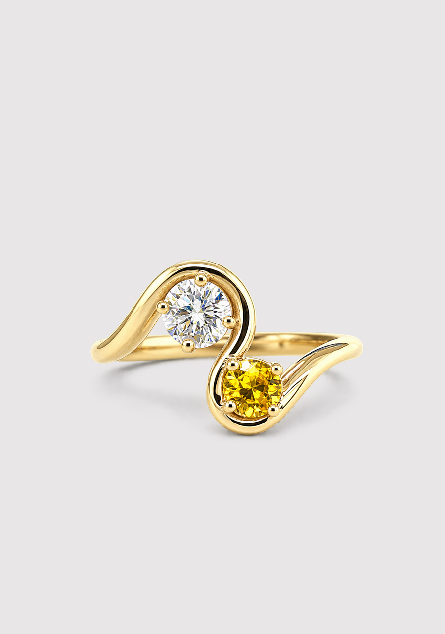 Yellow Sapphire & Diamond 9ct Yellow Gold Organic Curved Band