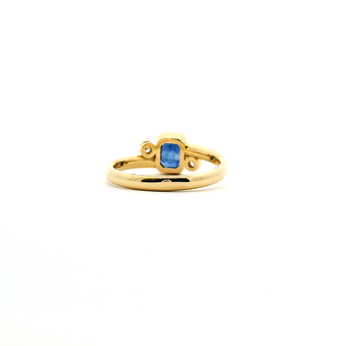 Ceylonese Sapphire & Diamond 9ct Yellow Gold Bezel Set Ring