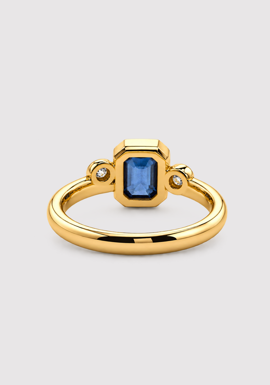 Ceylonese Sapphire & Diamond 9ct Yellow Gold Bezel Set Ring