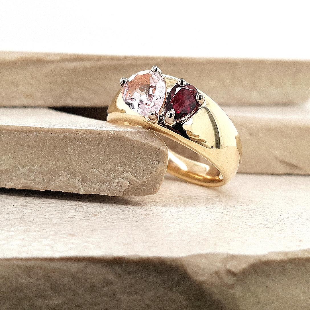Morganite & Rhodolite Garnet 9ct Yellow Gold Dome Setting