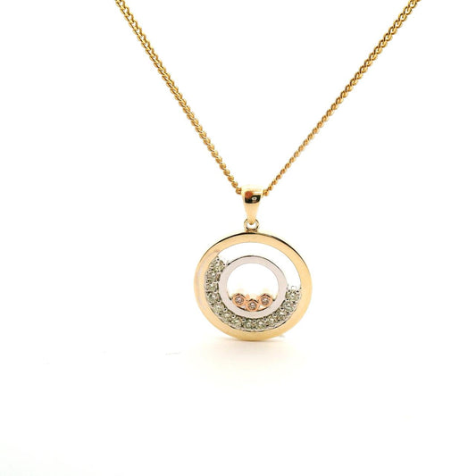 Pink Diamond 9ct Tri-Tone Bezel Set Circle Pendant