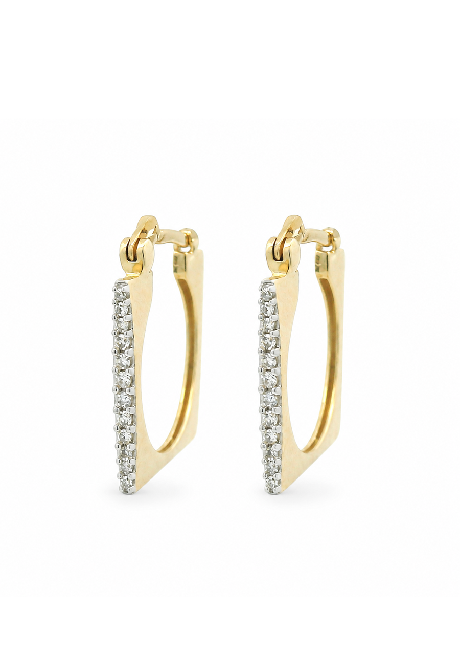 10ct Yellow Gold Diamond Square Hoop Earrings