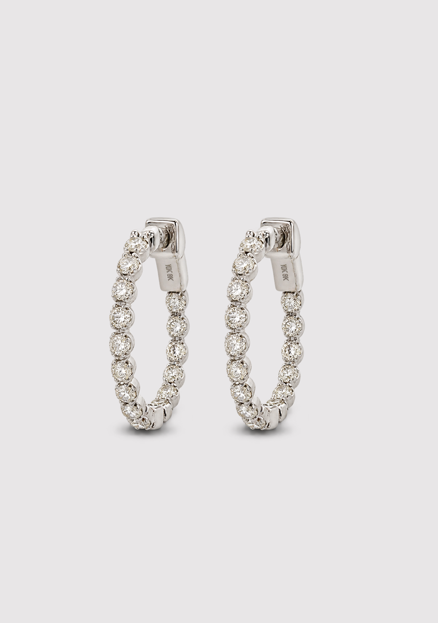 10ct White Gold Diamond Inside/Outside Hoop Earrings